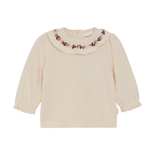 Minymo "T-Shirt" langarm mit Kragen und Stickerei - Sandshell
