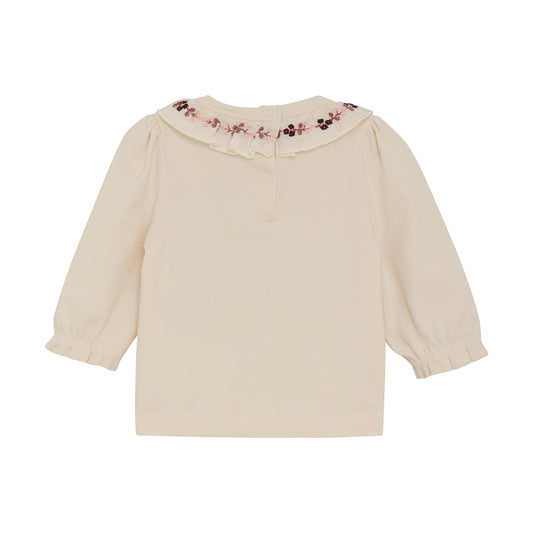 Minymo "T-Shirt" langarm mit Kragen und Stickerei - Sandshell