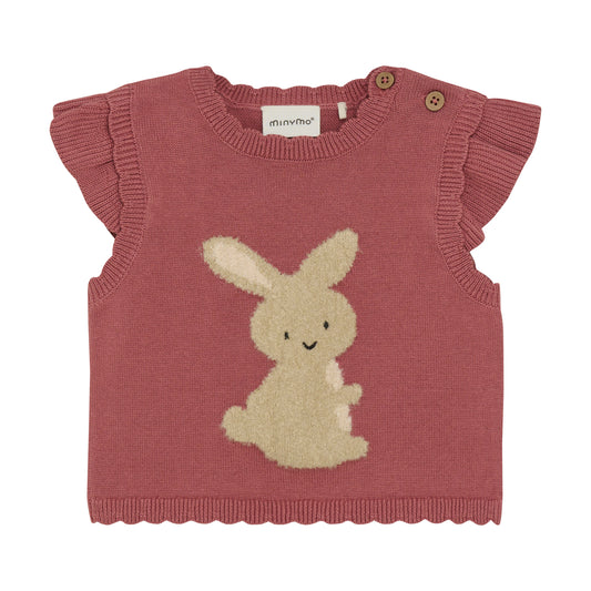 Minymo "Pullunder" mit Häschen-Stickerei und Volantärmel - Withered Rose