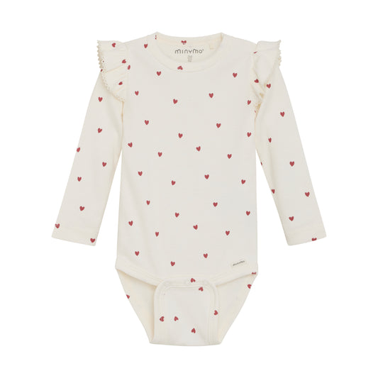 Minymo "Body langarm" mit Herzchen und Rüsche - Eggnog