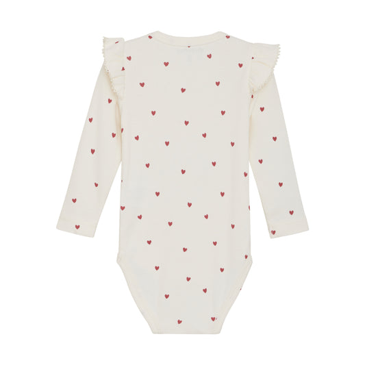 Minymo "Body langarm" mit Herzchen und Rüsche - Eggnog