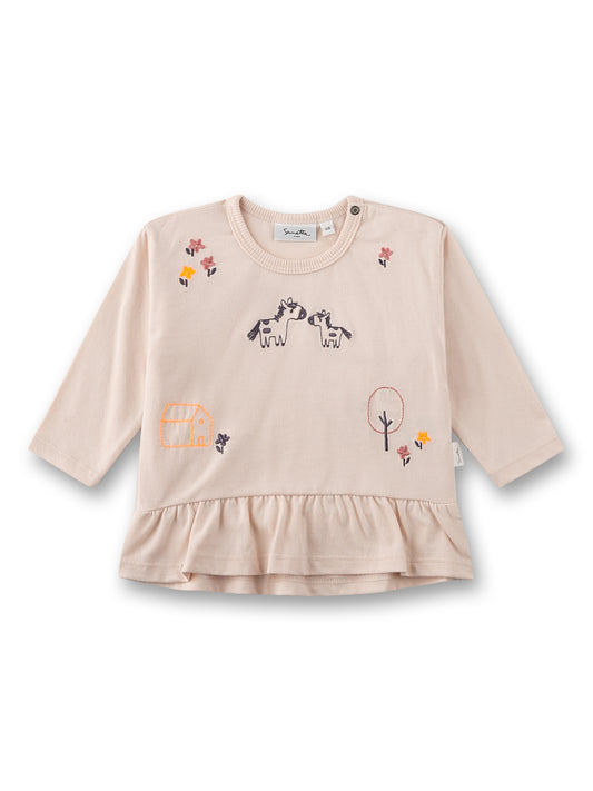 Sanetta "Langarmshirt" mit Volant und Stickerei - Shell