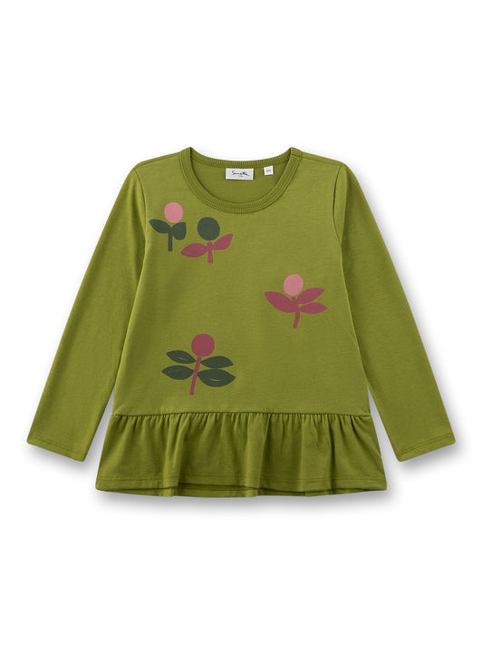 Sanetta "Langarmshirt" mit Volant und Druck - Olive Green