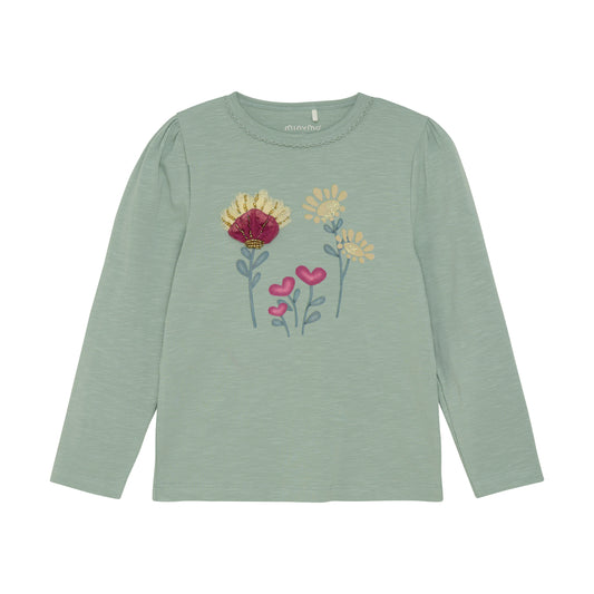 Minymo "T-Shirt" langarm mit Blumen - Jadeite