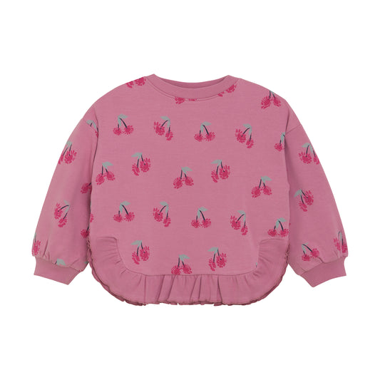 Minymo "Sweatshirt" mit Volant und Kirschen - Mauve Orchid