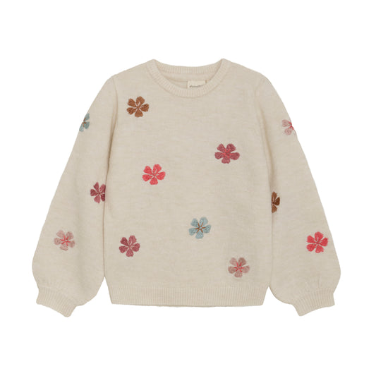 Minymo "Pullover" mit gestickten Blumen - Sandshell