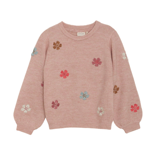 Minymo "Pullover" mit gestickten Blumen - Misty Rose