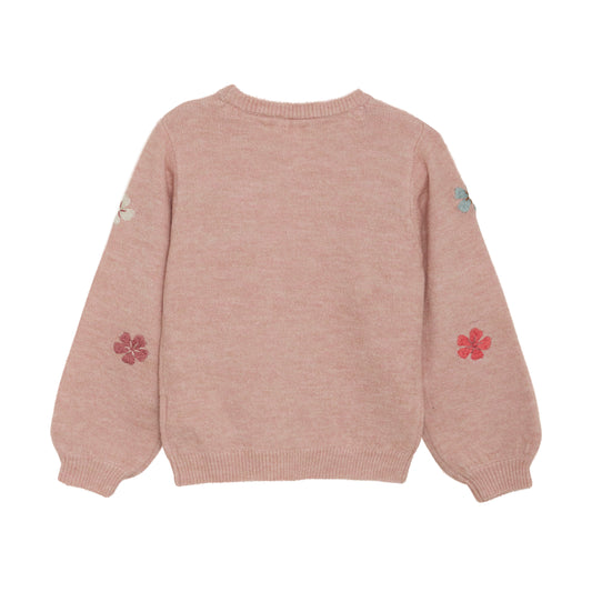 Minymo "Pullover" mit gestickten Blumen - Misty Rose