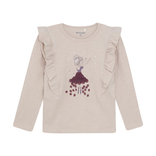 Minymo "Langarmshirt mit Rüsche und Pailletten - Smoke Gray