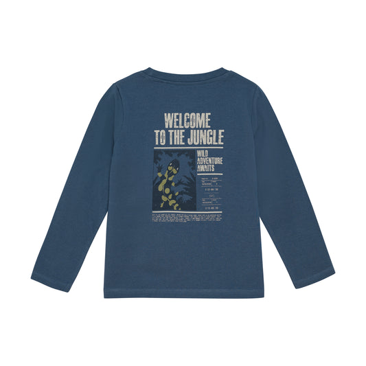 Minymo "T-Shirt langarm" mit Druck auf dem Rücken - Vintage Indigo