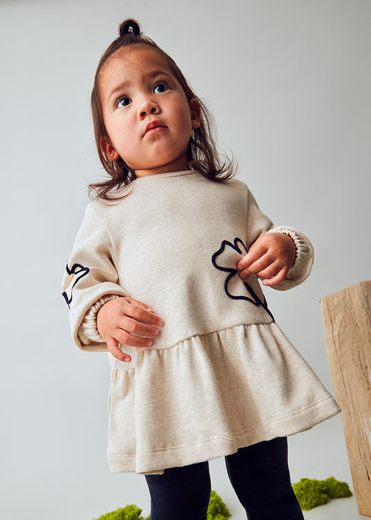 Mayoral "Kleid mit Stickerei" und Volant-Abschluss - Sand