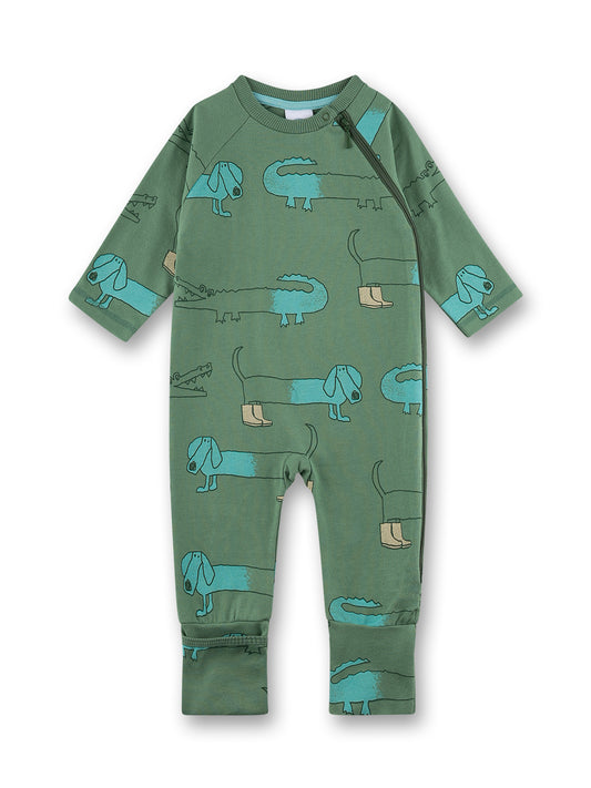 Sanetta "Strampler" mit seitlichem Reißverschluss, allover Druck - Dark Ivy