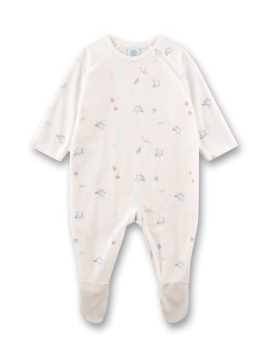 Sanetta "Strampler" mit Fuß und seitlichem Reißverschluss, allover Druck - White Pebble