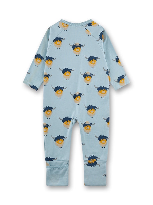 Sanetta "Strampler" mit seitlichem Reißverschluss, allover Druck - Blue Pale