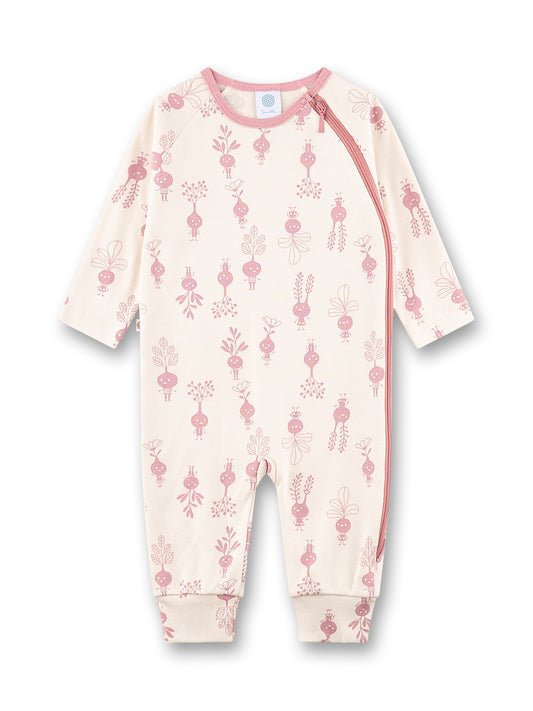 Sanetta "Strampler" mit seitlichem Reißverschluss, allover Druck - Sand