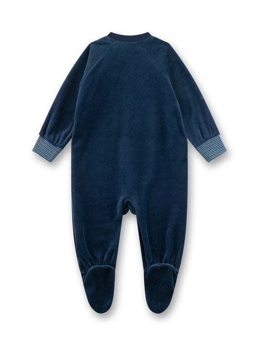 Sanetta "Strampler" mit Fuß und Druck, seitlicher Reißverschluss - Dark Denim