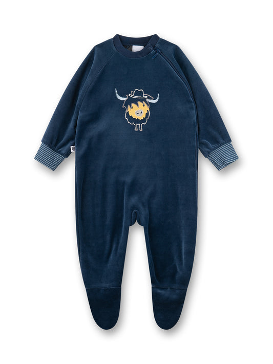 Sanetta "Strampler" mit Fuß und Druck, seitlicher Reißverschluss - Dark Denim