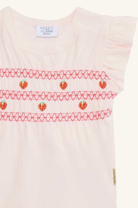 Hust & Claire Body mit Flügelärmchen und Erdbeer Stickerei - Rosa
