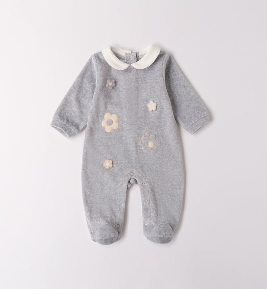 Sarabanda "Strampler" mit Fuß und Blümchen - Grau