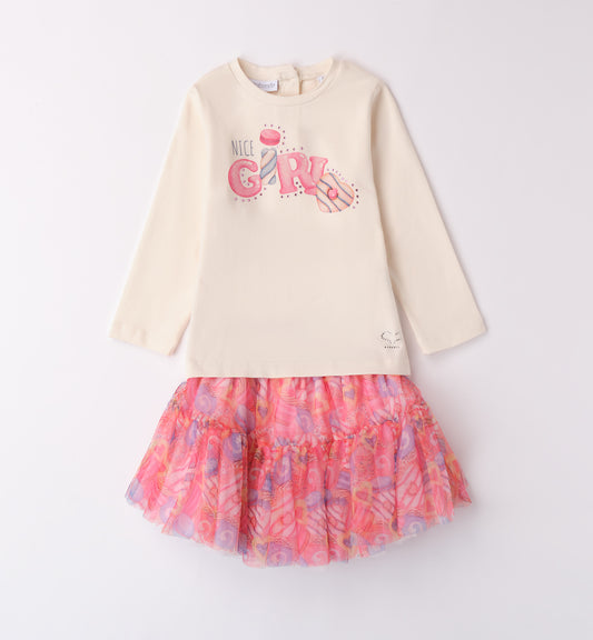 Sarabanda "Mädchen Set" 2 teilig mit Tüllrock - Pink/Creme