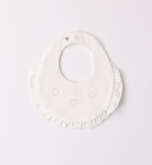 Sarabanda "Lätzchen" mit Herzchen aus Glitzersteinchen und Rüsche - Weiss