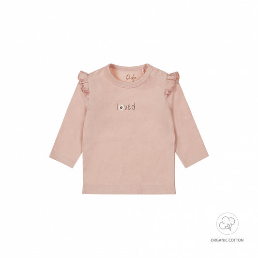 Dirkje "Langarmshirt" mit Rüsche und kleinem Druck - Light Dusty Pink