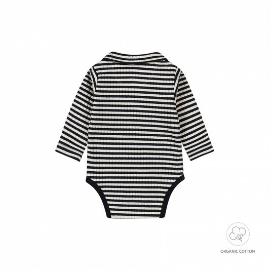 Dirkje "Body langarm" mit Kragen - Navy gestreift