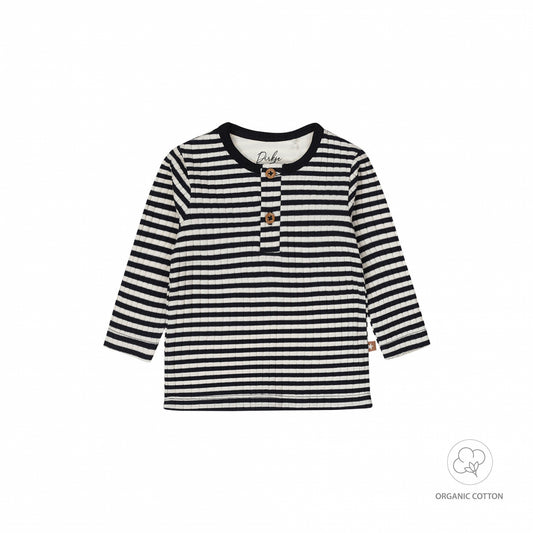 Dirkje "T-Shirt langarm" aus Feinrib, Navy gestreift