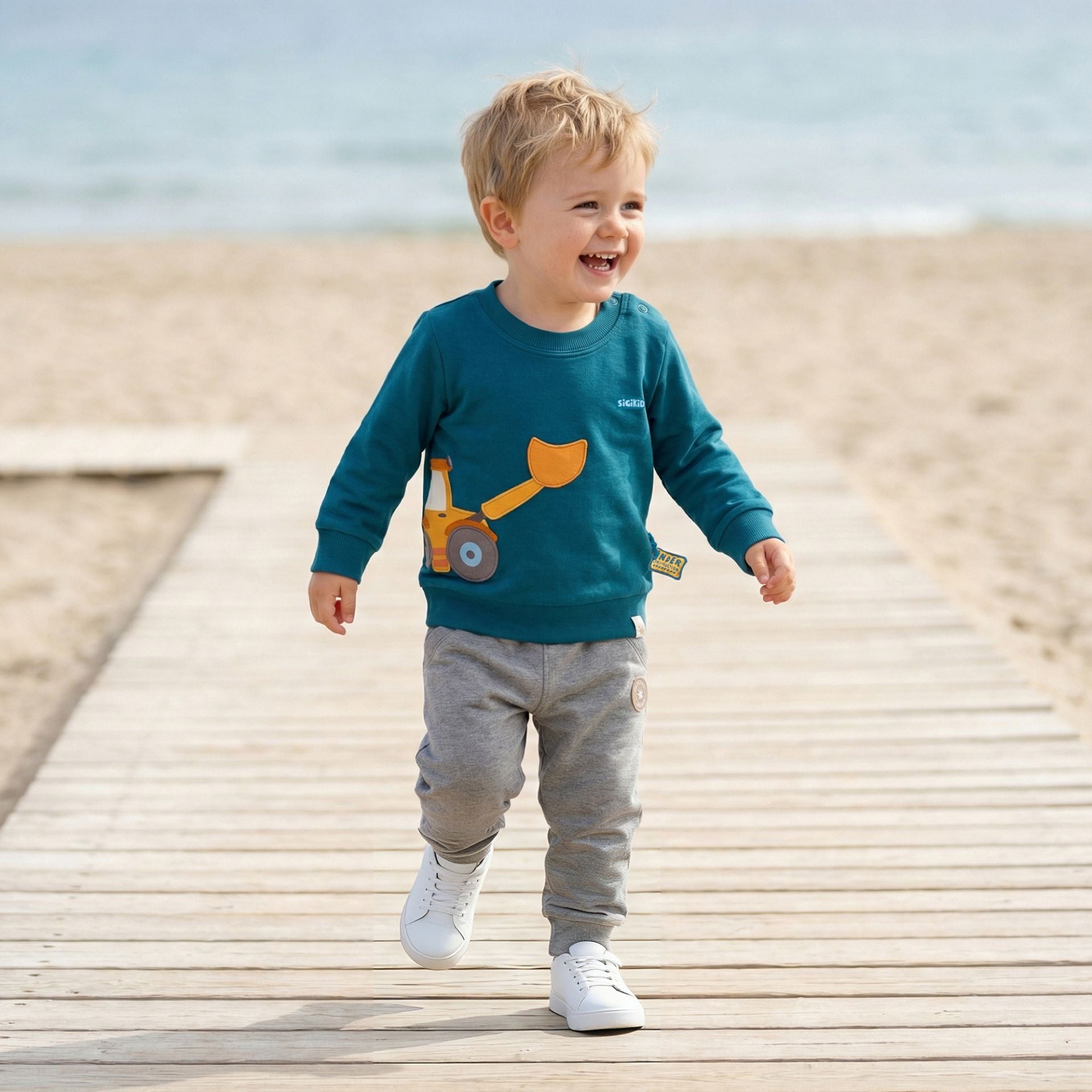 Sigikid Sweatshirt mit Fahrzeug - Blaugrün