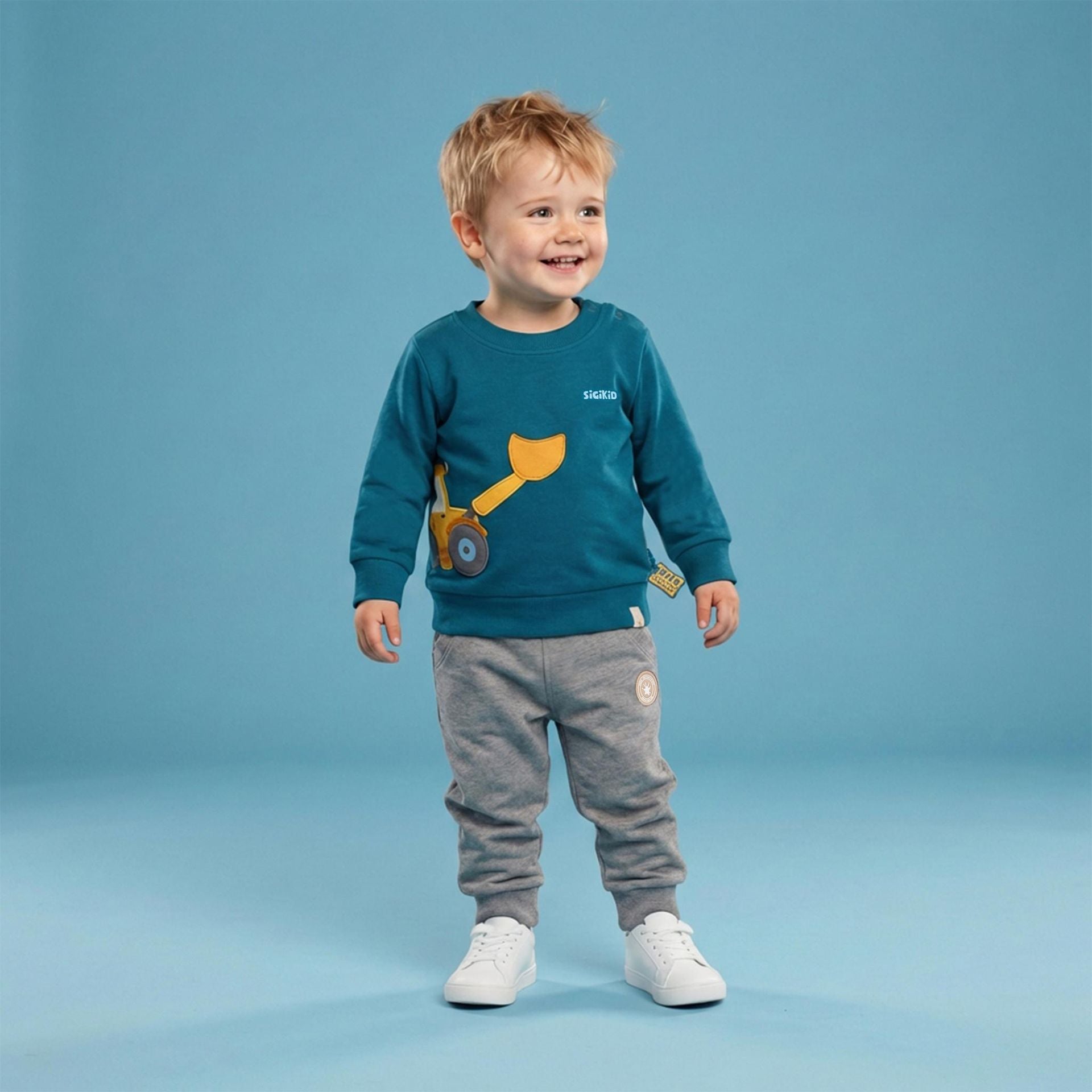 Sigikid Sweatshirt mit Fahrzeug - Blaugrün