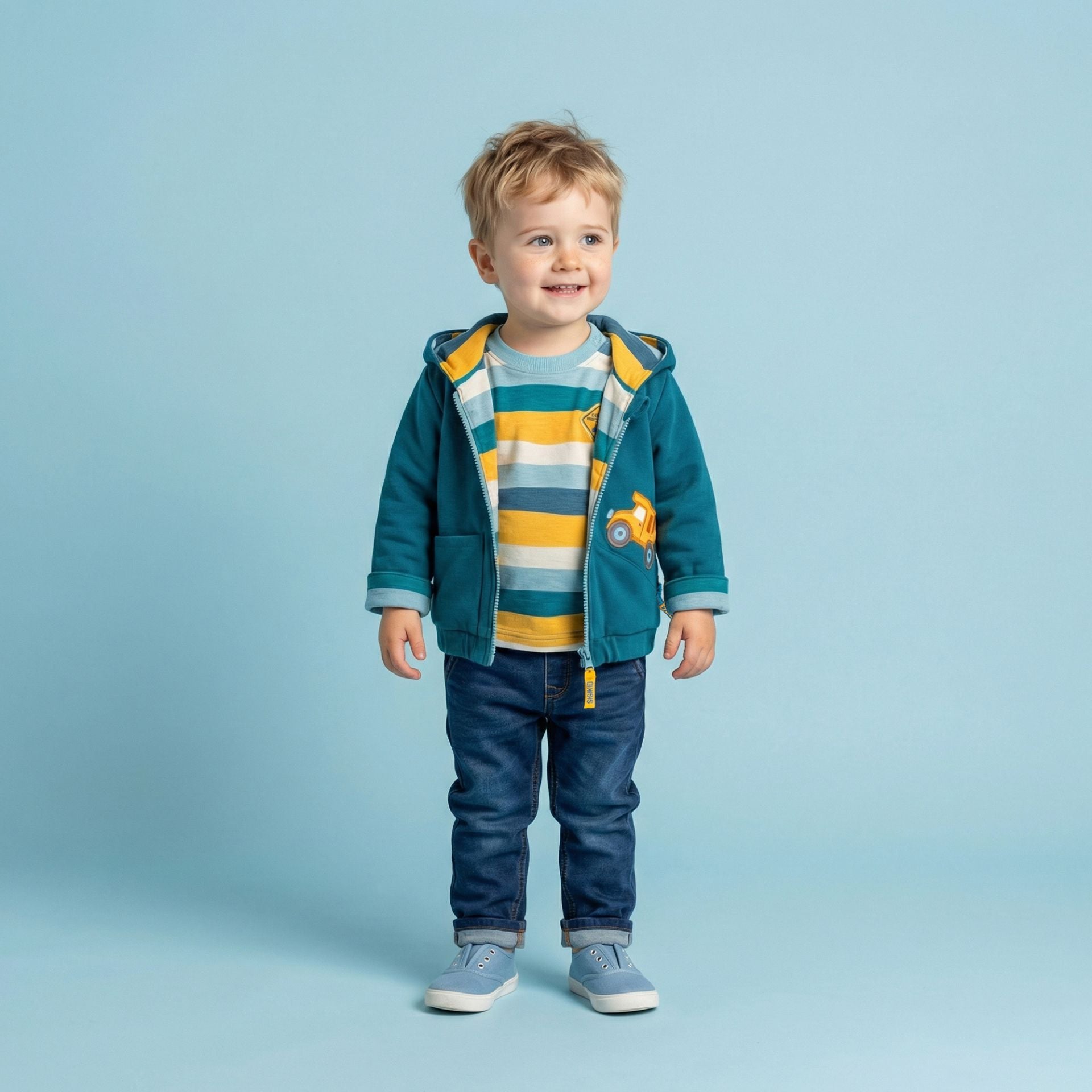 Sigikid Wendejacke, leicht wattiert mit Traktor und Co - Blaugrün