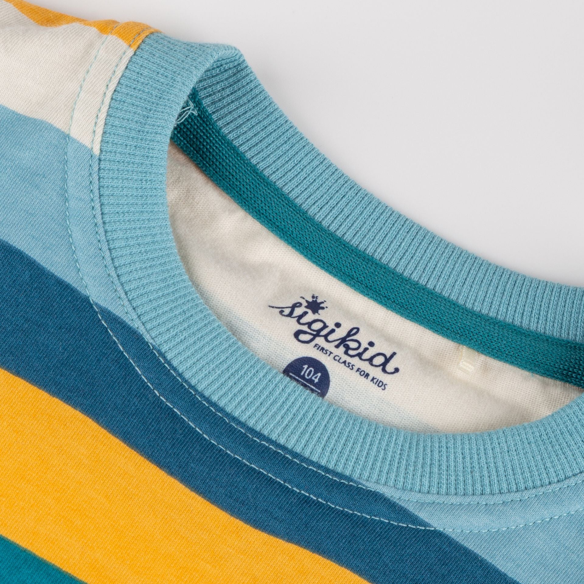 Sigikid T-Shirt, gestreift mit Hai - Blaugrün