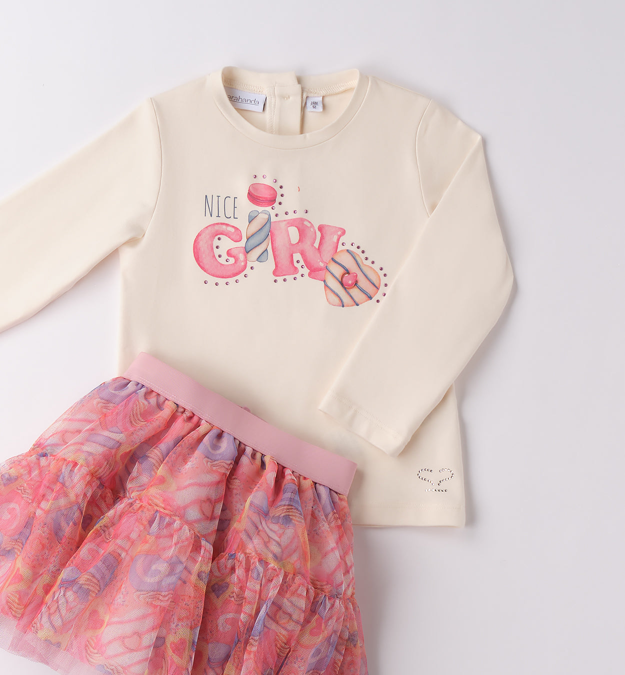 Sarabanda "Mädchen Set" 2 teilig mit Tüllrock - Pink/Creme