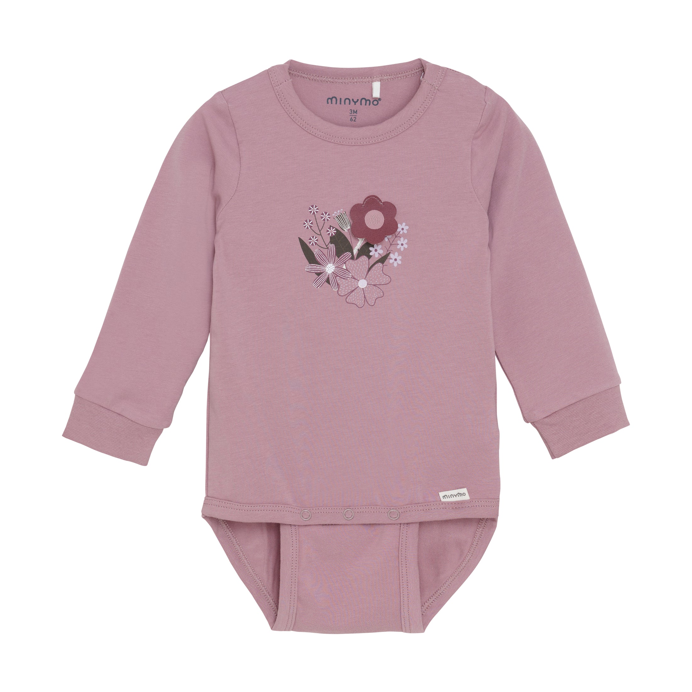 Minymo "Body langarm" mit Blümchen - Woodrose