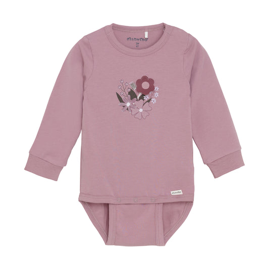 Minymo "Body langarm" mit Blümchen - Woodrose
