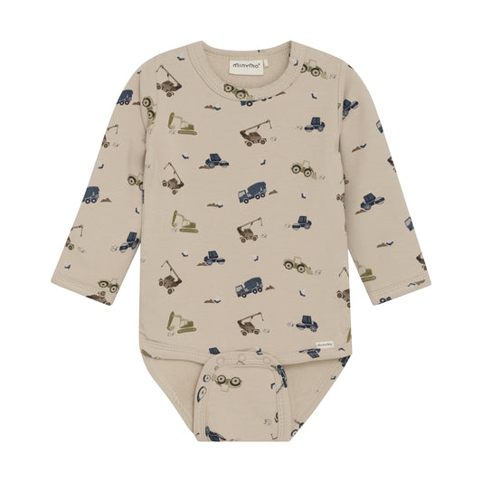 Minymo "Body langarm" mit Bagger Muster - Oxford Tan