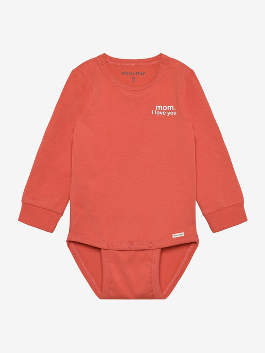 Minymo Body langarm mit süssem Print - Spiced Coral