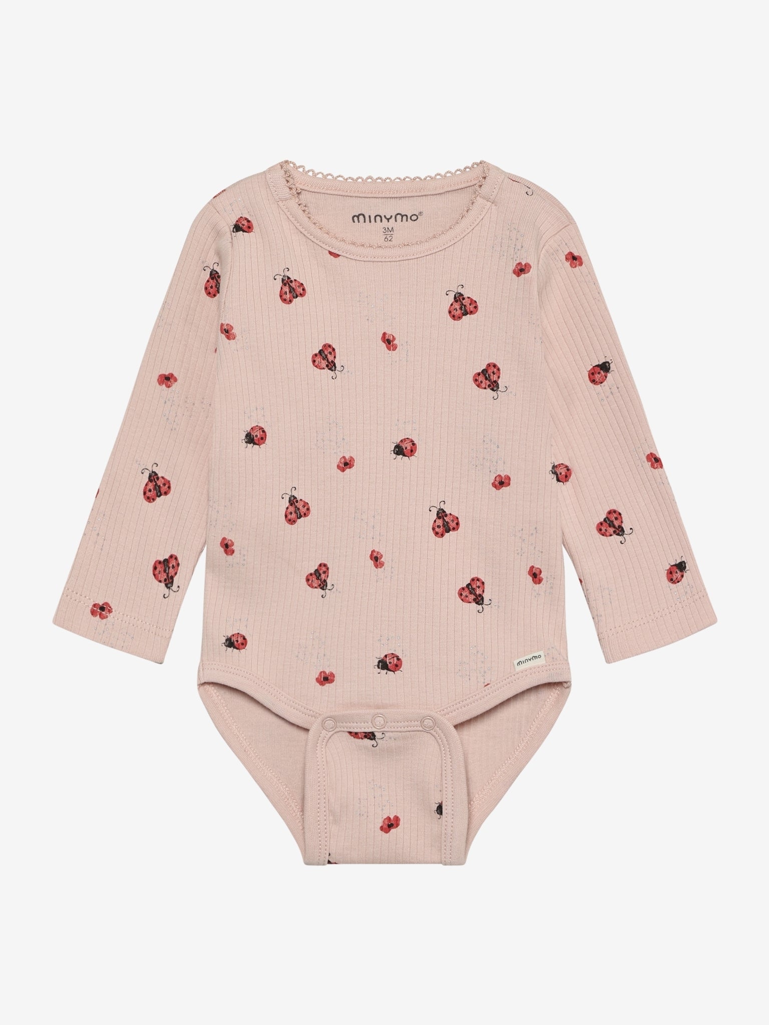 Minymo gerippter Body langarm mit allover Print - Peach Whip