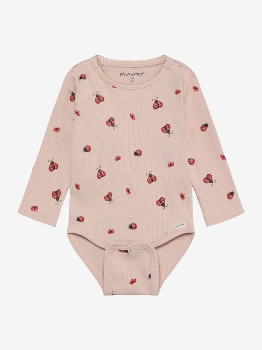Minymo gerippter Body langarm mit allover Print - Peach Whip