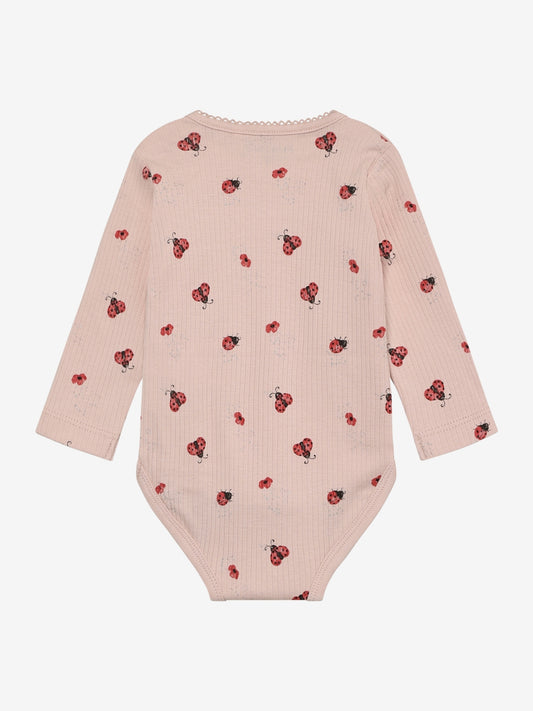 Minymo gerippter Body langarm mit allover Print - Peach Whip