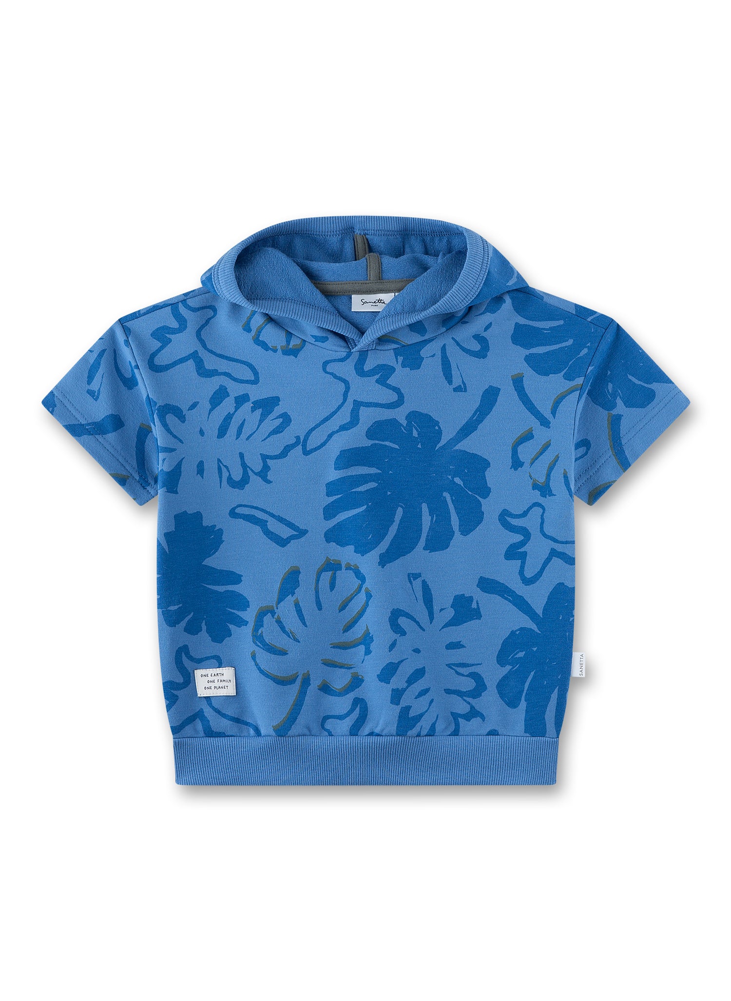 Sanetta Sweatshirt kurzarm mit Kapuze, Blättermuster - Blau