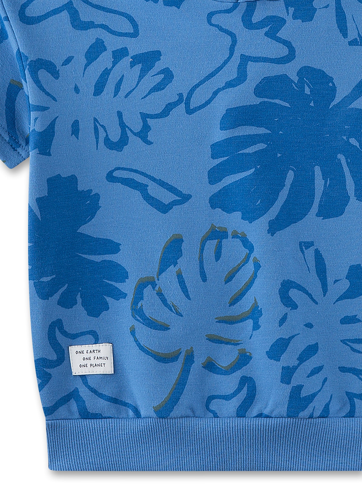 Sanetta Sweatshirt kurzarm mit Kapuze, Blättermuster - Blau