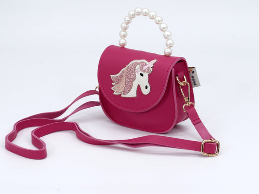 KisMe Umhängetasche mit Perlenbügel und Einhorn - Pink