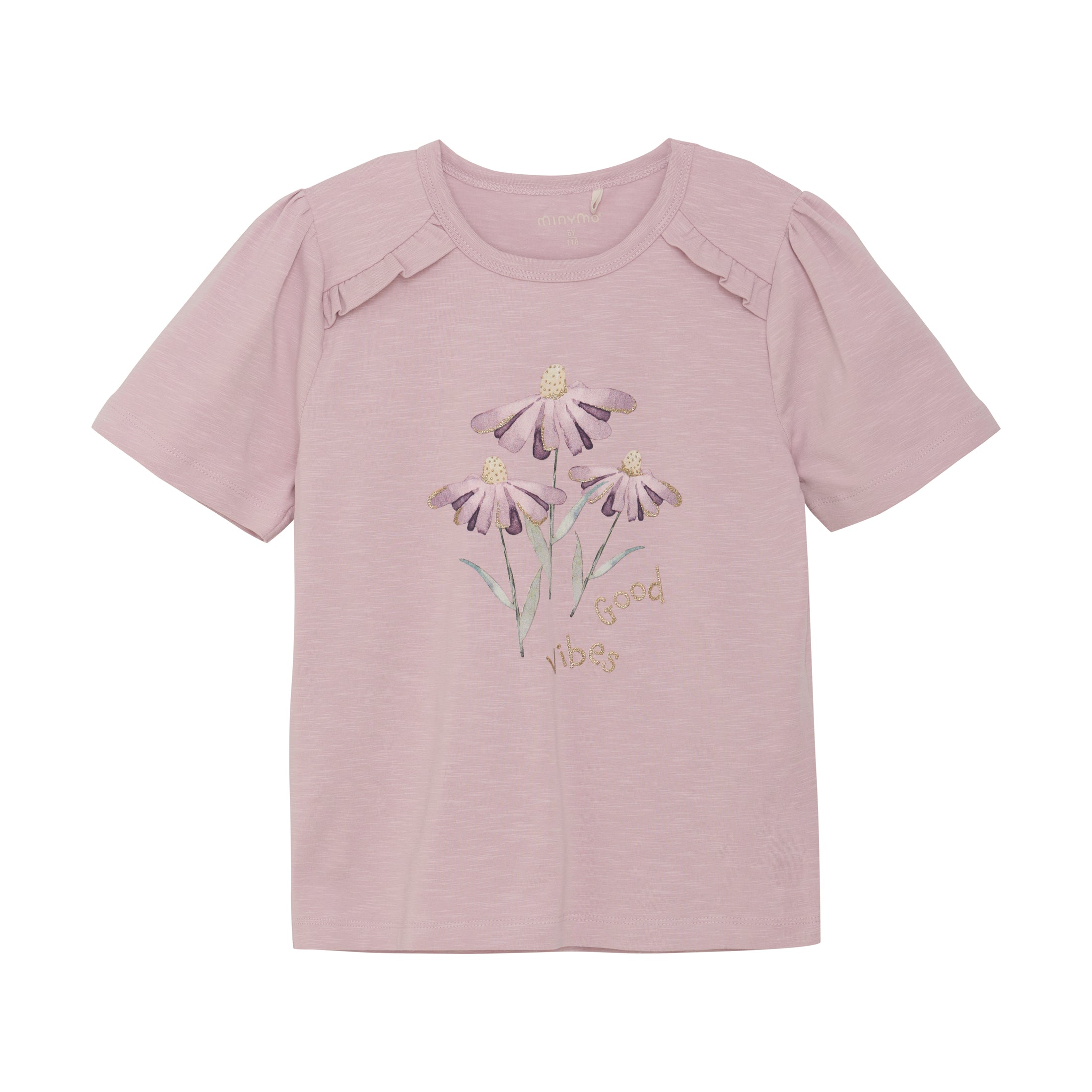 Minymo "T-Shit" mit Druck und Rüschenbesatz - Bumished Lilac