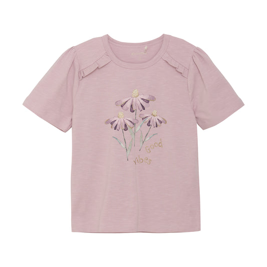 Minymo "T-Shit" mit Druck und Rüschenbesatz - Bumished Lilac