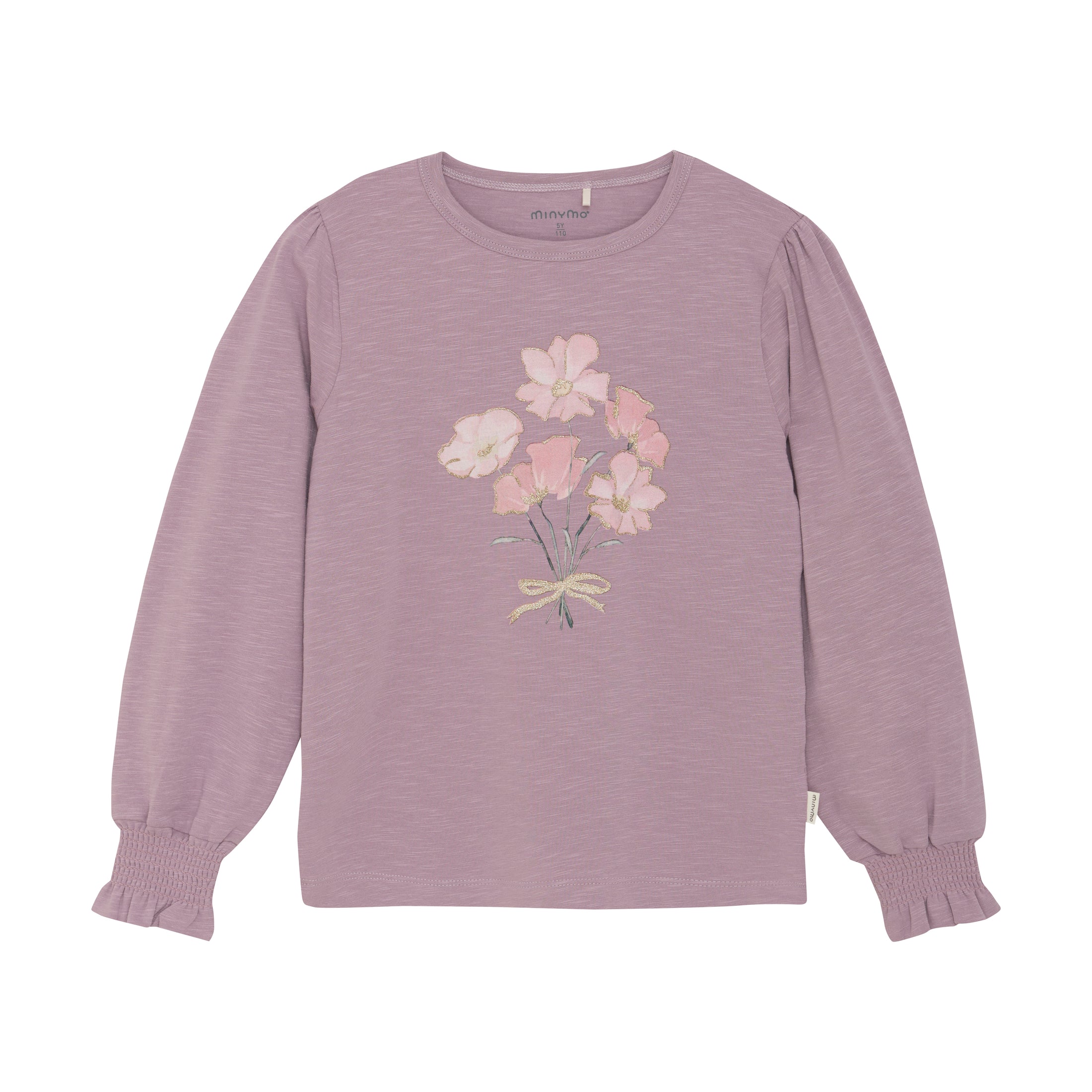 Minymo "Langarmshirt" mit Druck und gerafften Armabschlüssen - Elderberry