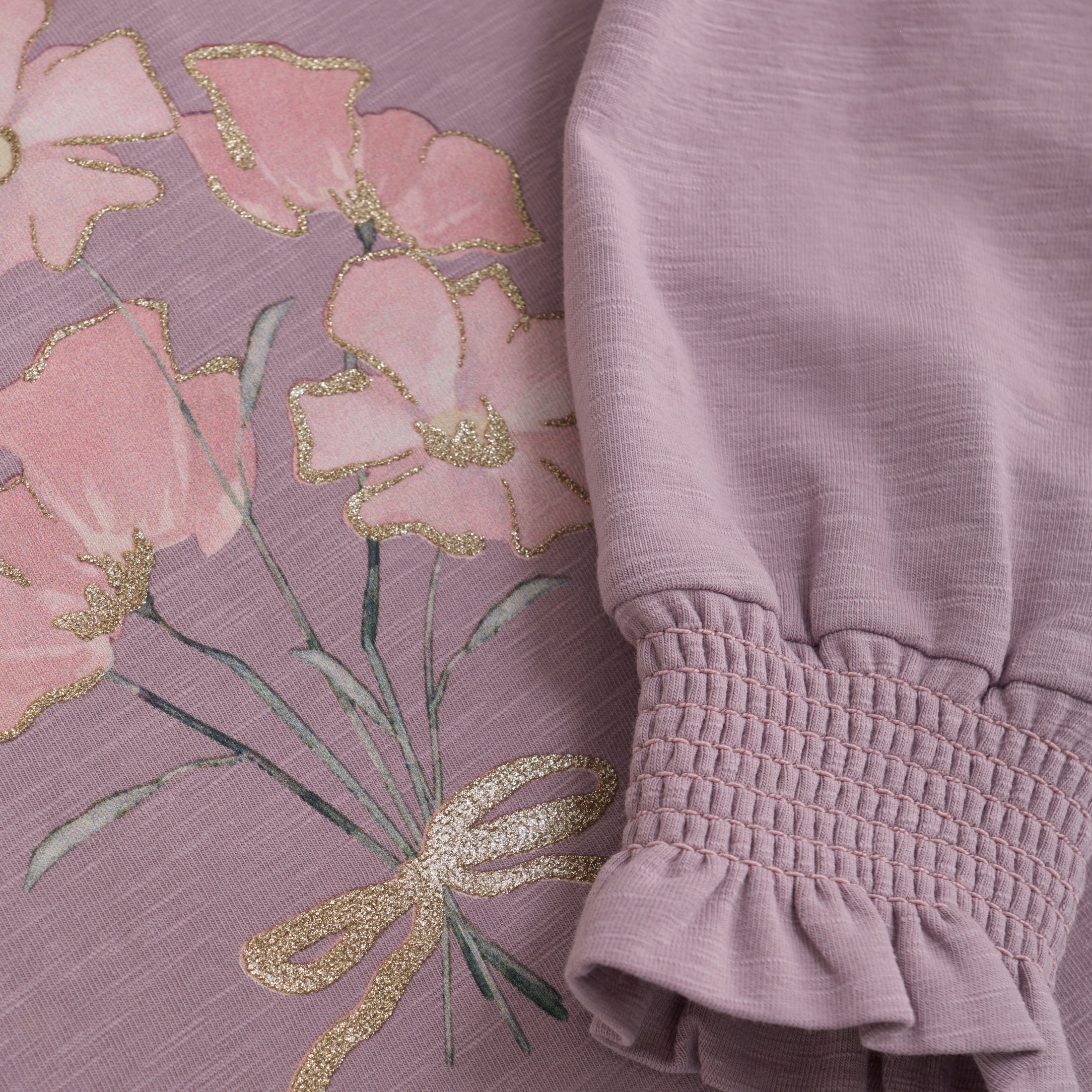 Minymo "Langarmshirt" mit Druck und gerafften Armabschlüssen - Elderberry