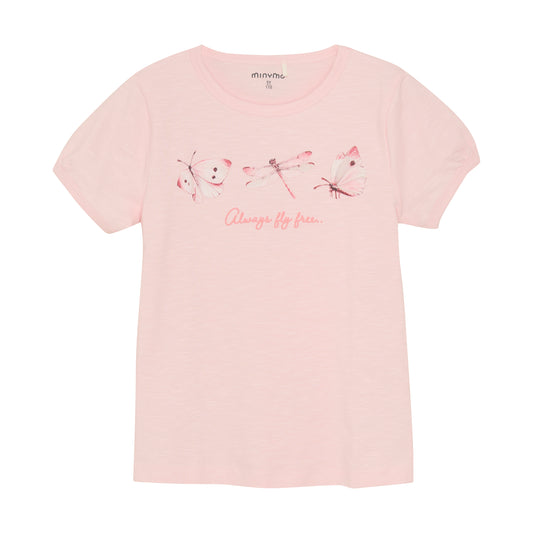 Minymo "T-Shirt" mit Schmetterlings-Druck - Rosen Quartz