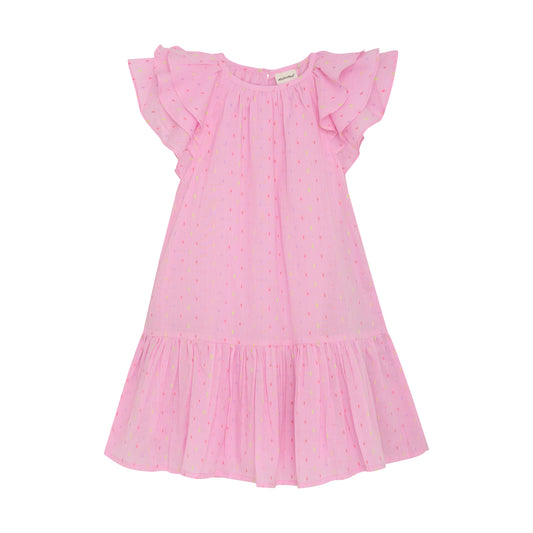 Minymo Kleid mit Pünktchen und Flügelärmchen - Rosa