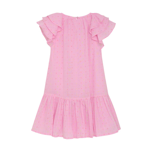 Minymo Kleid mit Pünktchen und Flügelärmchen - Rosa